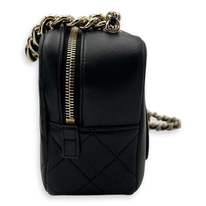 CC Camera Studded Black Shoulder Bag in Lambskin, Gold hardware