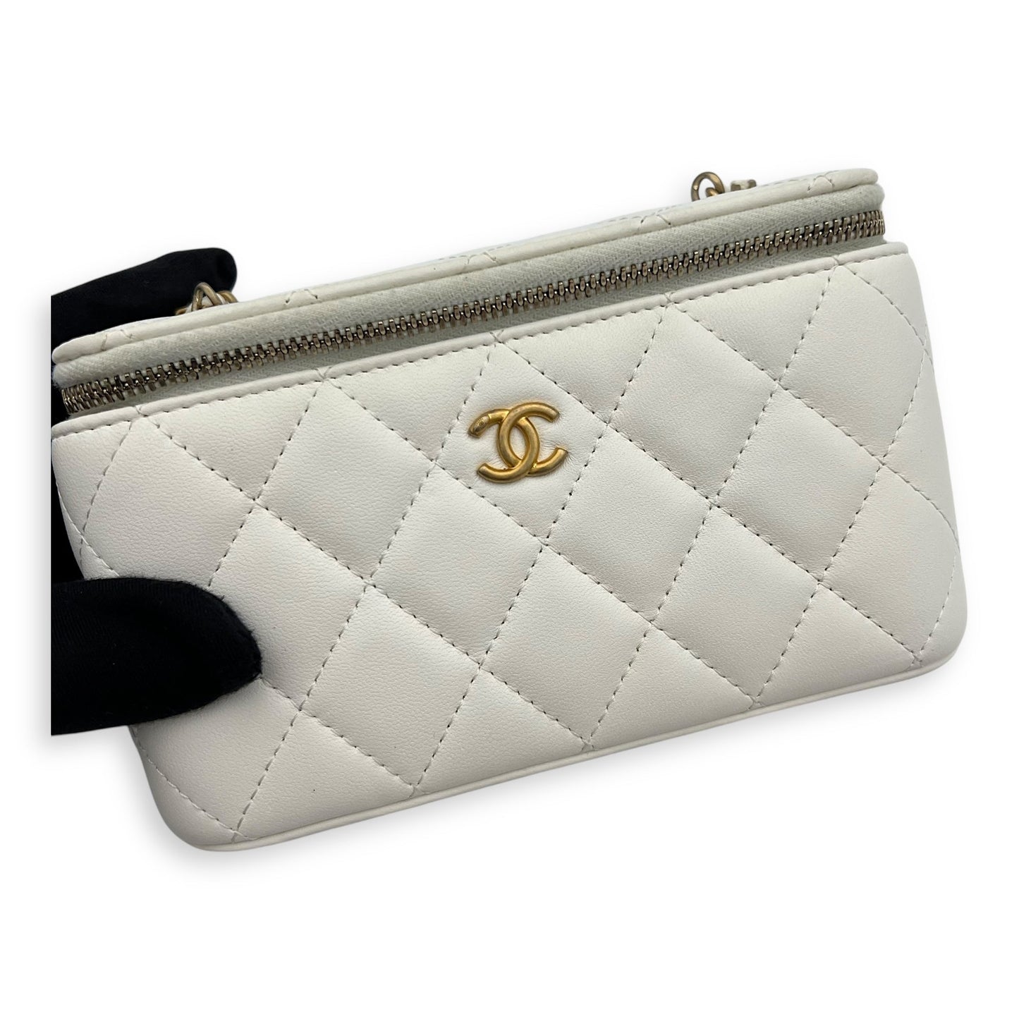 Vanity pearl crush Crossbody Bag White in Calfskin, Gold hardware
