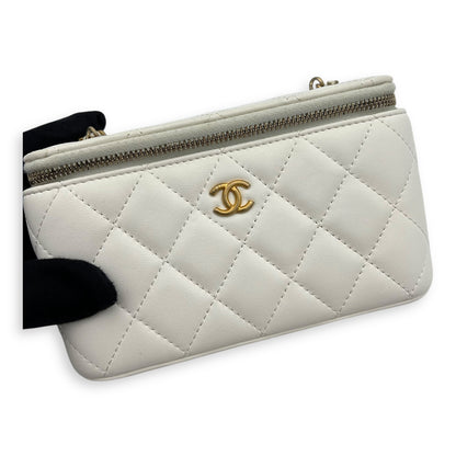 Vanity pearl crush Crossbody Bag White in Calfskin, Gold hardware