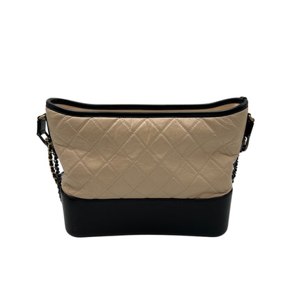 Gabrielle Large Beige Shoulder Bag in Calfskin, Mixed hardware