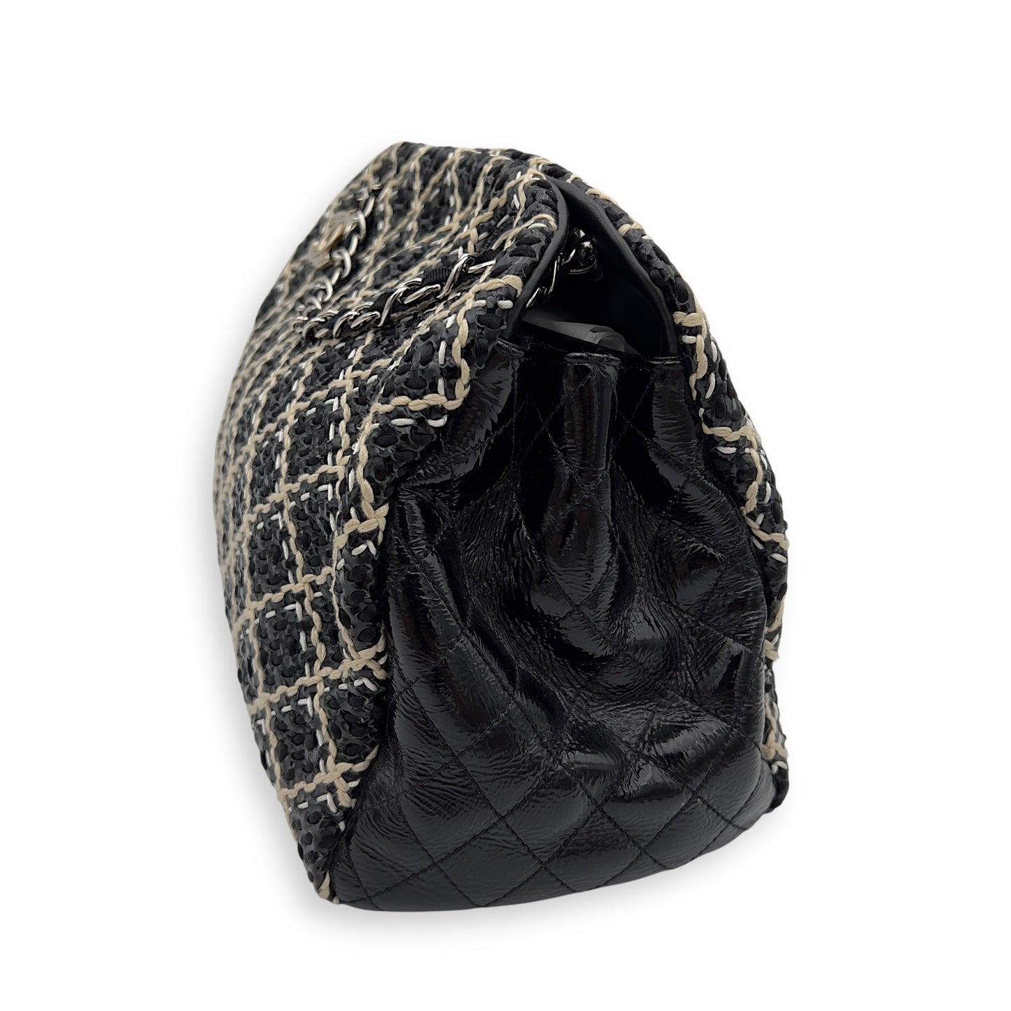 Mademoiselle Bowler Shoulder Bag Black in Tweed, Silver hardware