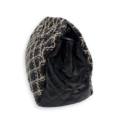 Mademoiselle Bowler Shoulder Bag Black in Tweed, Silver hardware
