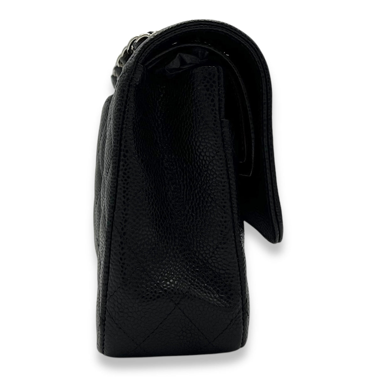 Classic Shoulder Bag Black in Caviar Leather, Silver hardware