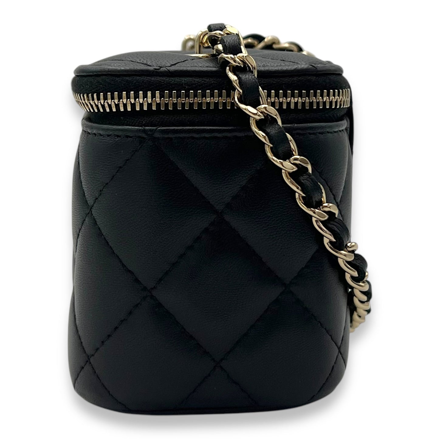 Vanity Mini Black Crossbody Bag in Lambskin, Gold hardware