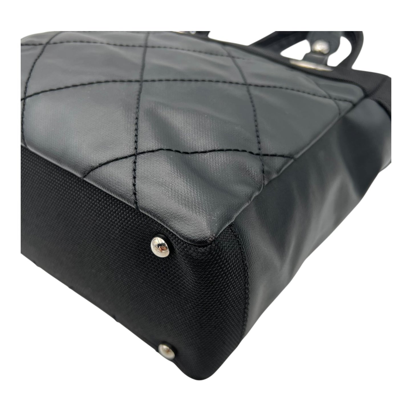 Paris Biarritz Shoulder Bag Black in Coated Canvas, Silver hardware