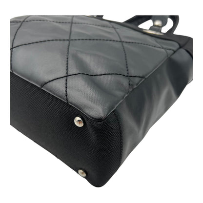 Paris Biarritz Shoulder Bag Black in Coated Canvas, Silver hardware