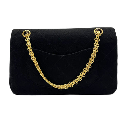 Classic Shoulder Bag Black in Jersey, Gold hardware