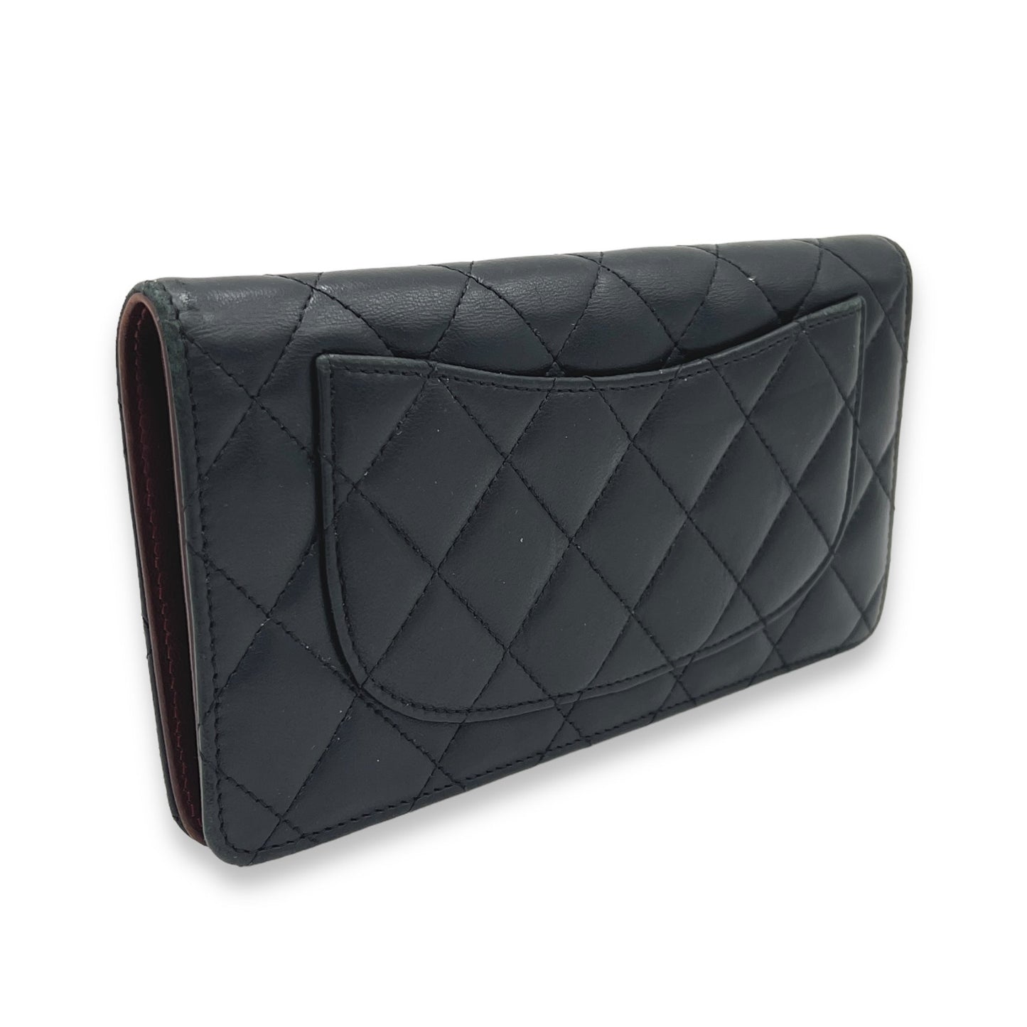 Quilted Black Wallet in Lambskin, Silver hardware