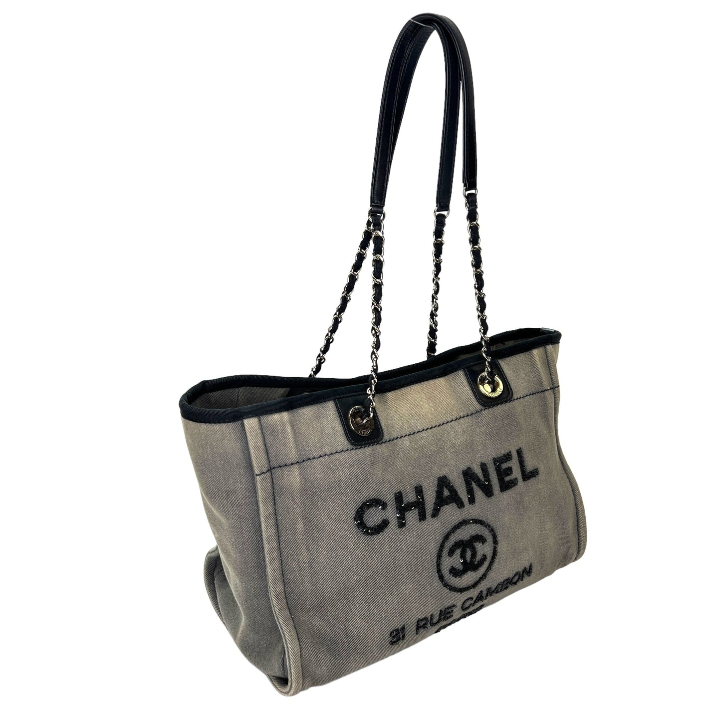 Deauville Medium Sequins Shoulder Bag in Denim, Silver hardware
