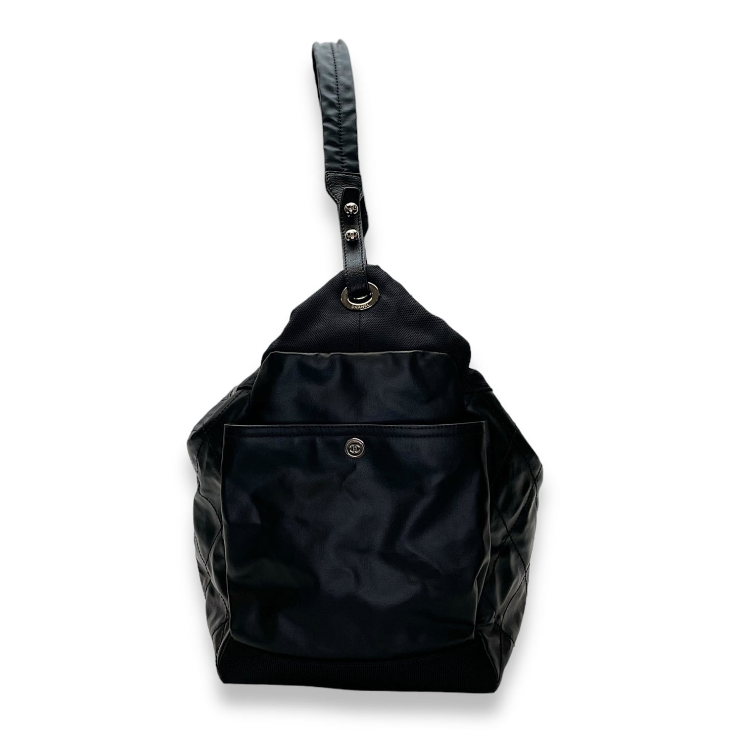 Biarritz Black Shoulder Bag in Coated Canvas, Silver hardware