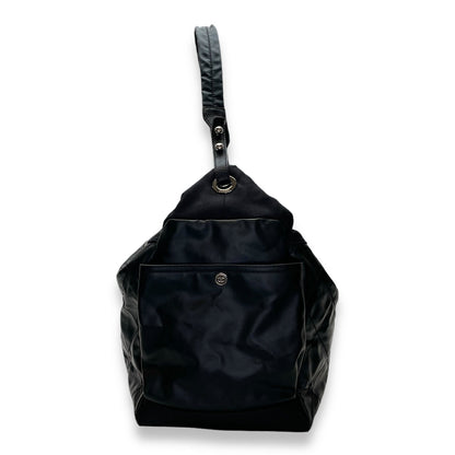 Biarritz Black Shoulder Bag in Coated Canvas, Silver hardware