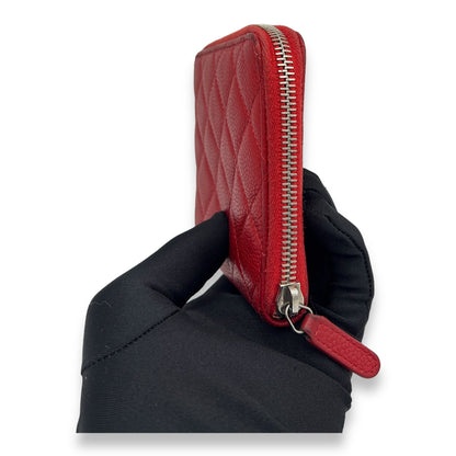 Classic Wallet Compact Red in Caviar Leather, Silver hardware