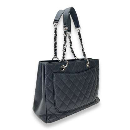 GST Black Tote Bag in Caviar Leather, Silver hardware