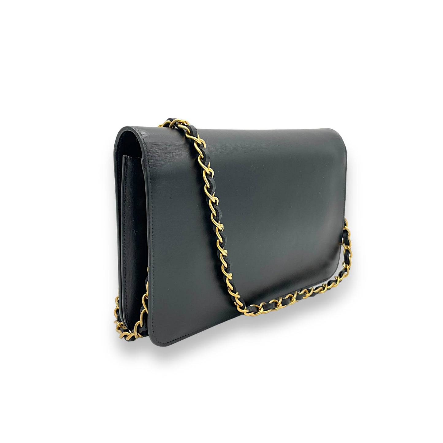 Vintage Mademoiselle Black Shoulder Bag in Calfskin, Gold hardware