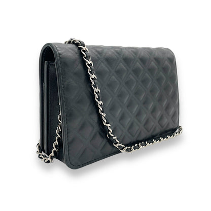 CC Black Wallet On Chain in Lambskin, Silver hardware