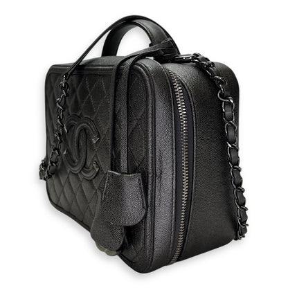 CC Filigree Large Silver Top Handle Bag in Caviar Leather, Silver hardware