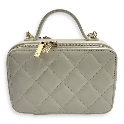 Vanity Top Handle Bag White in Calfskin, Gold hardware