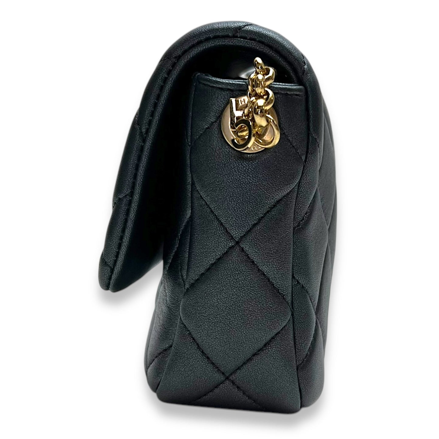 Charm chain Grey Crossbody Bag in Calfskin, Gold hardware