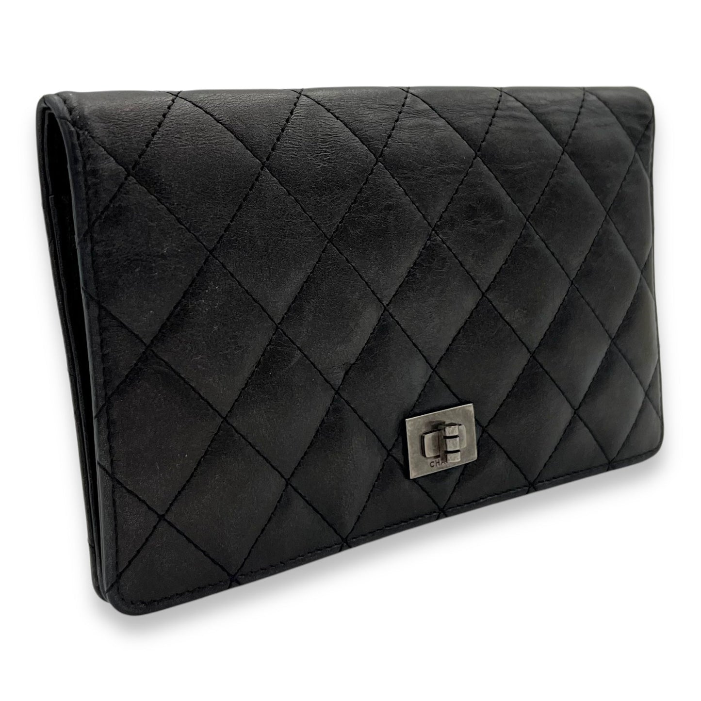 Reissue Wallet Black in Calfskin, Ruthenium hardware