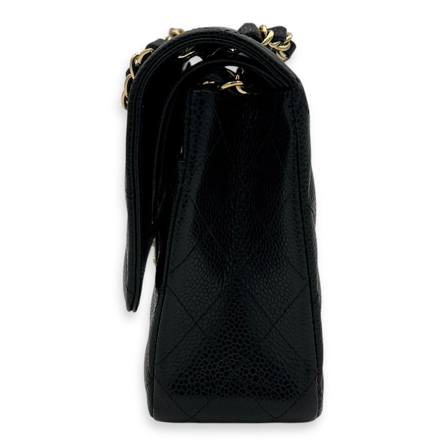Classic Double Flap Medium Black Shoulder Bag in Caviar Leather, Gold hardware
