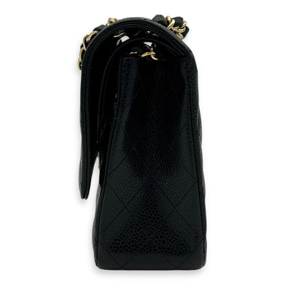 Classic Double Flap Medium Black Shoulder Bag in Caviar Leather, Gold hardware