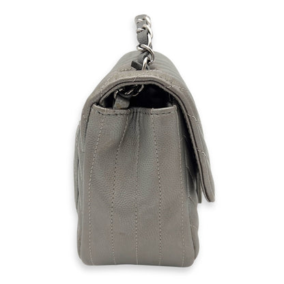 Chevron Square Mini Grey Crossbody Bag in Canvas, Silver hardware