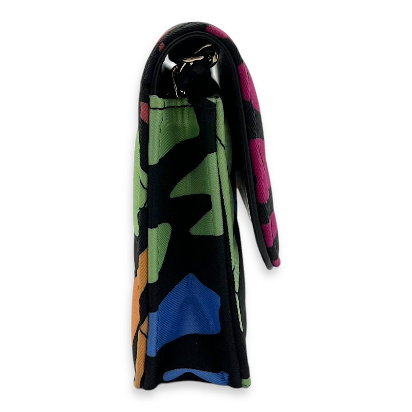 CC Floral Printed Mini Multi-colour Wallet On Chain in Fabric, Gold hardware