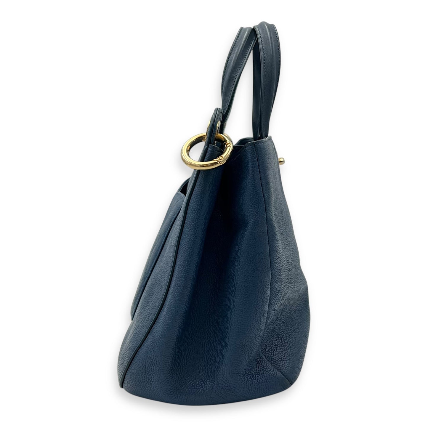 CC Lock Top Handle Bag Blue in Caviar Leather, Gold hardware