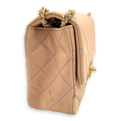 Mini Rectangle Shoulder Bag Beige in Lambskin, Gold hardware