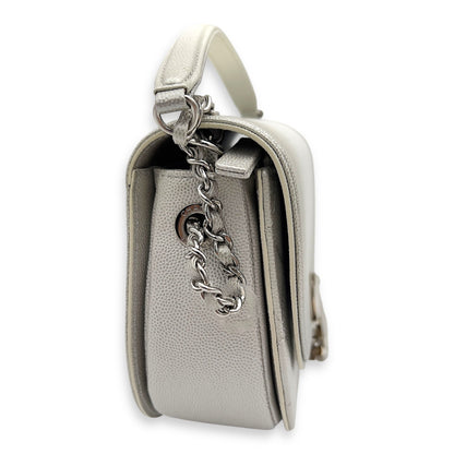 Coco Curve Top Handle Bag White in Caviar Leather, Silver hardware