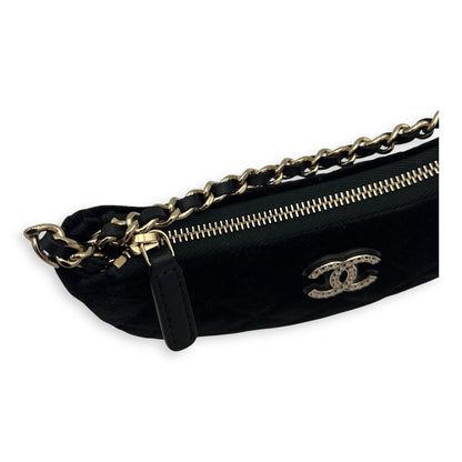 VIP Gift Crystal Quilted Black Crossbody Bag in Velvet, Gold hardware