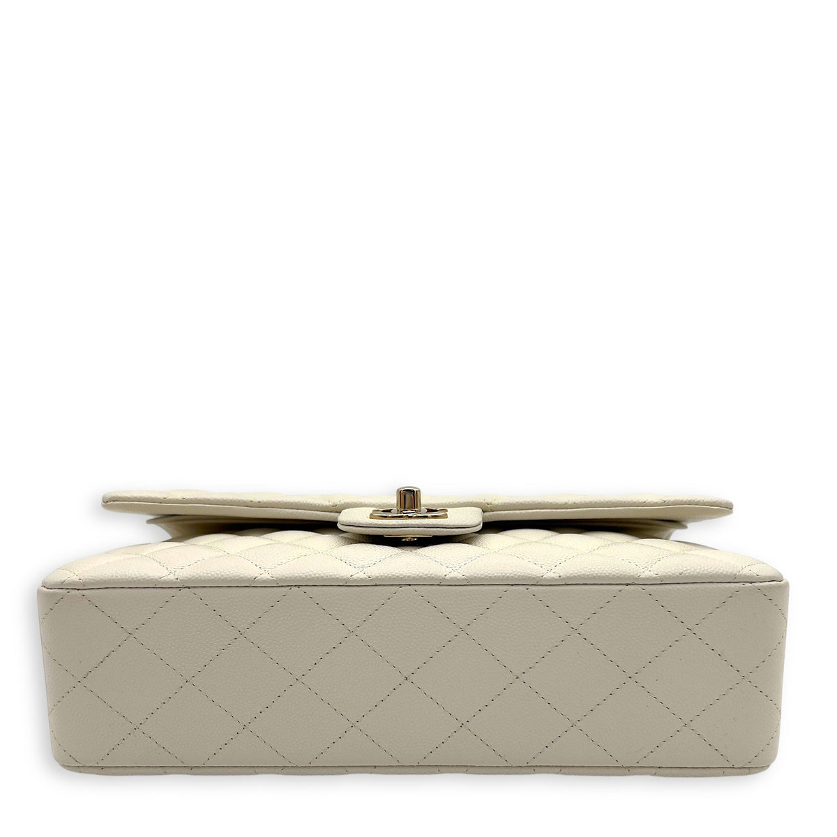 Classic Shoulder Bag White in Caviar Leather, Light Gold hardware