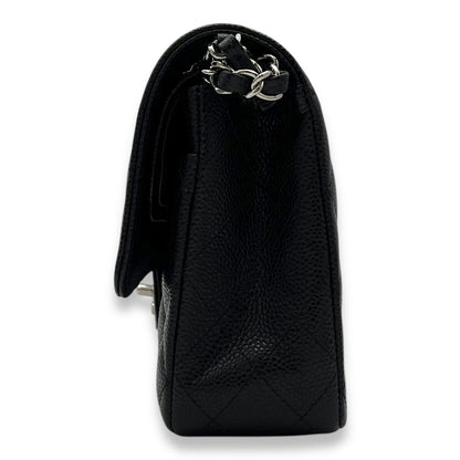 Classic Shoulder Bag Black in Caviar Leather, Silver hardware