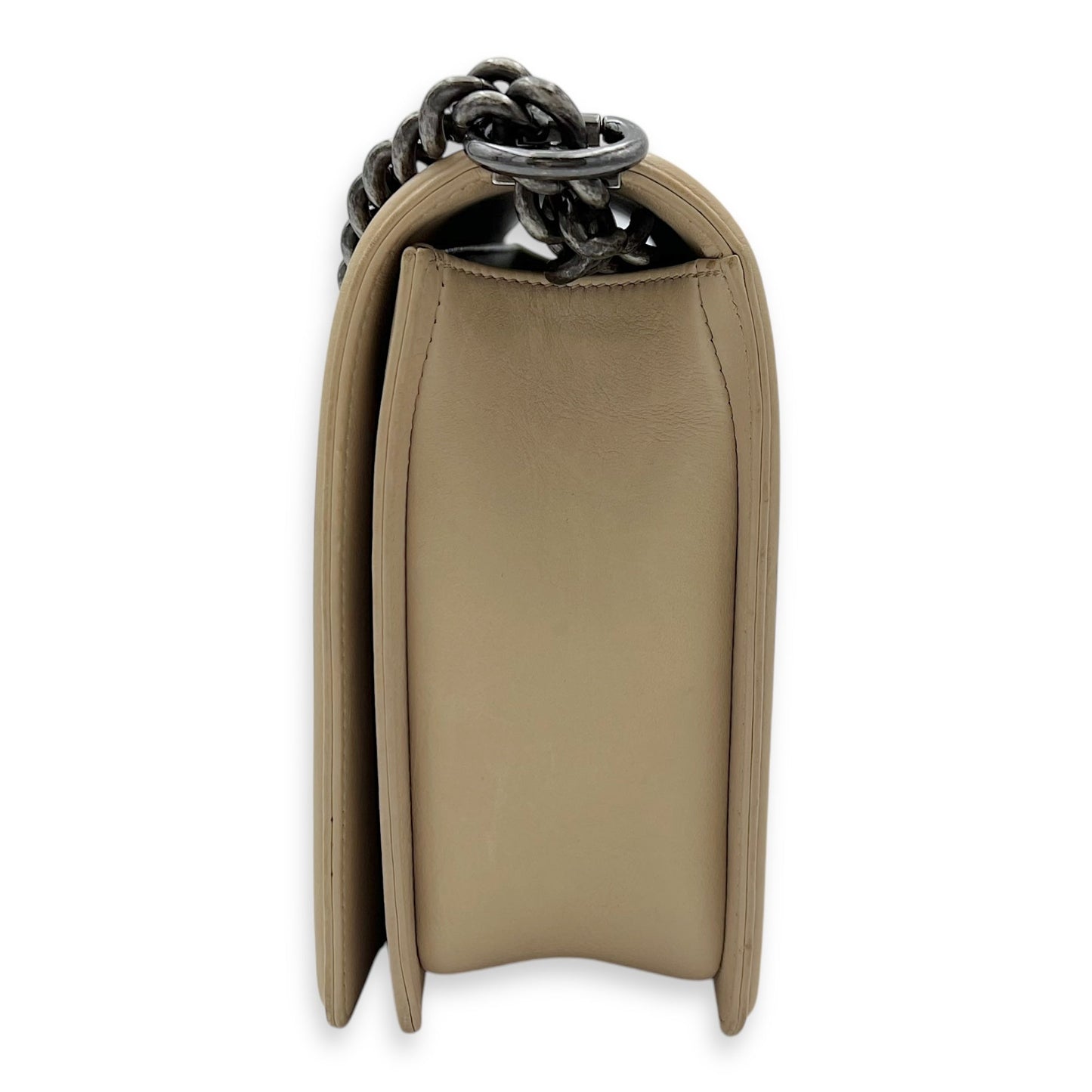 Boy Medium Beige Shoulder Bag in Calfskin, Gunmetal hardware