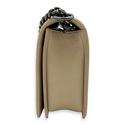 Boy Medium Beige Shoulder Bag in Calfskin, Gunmetal hardware