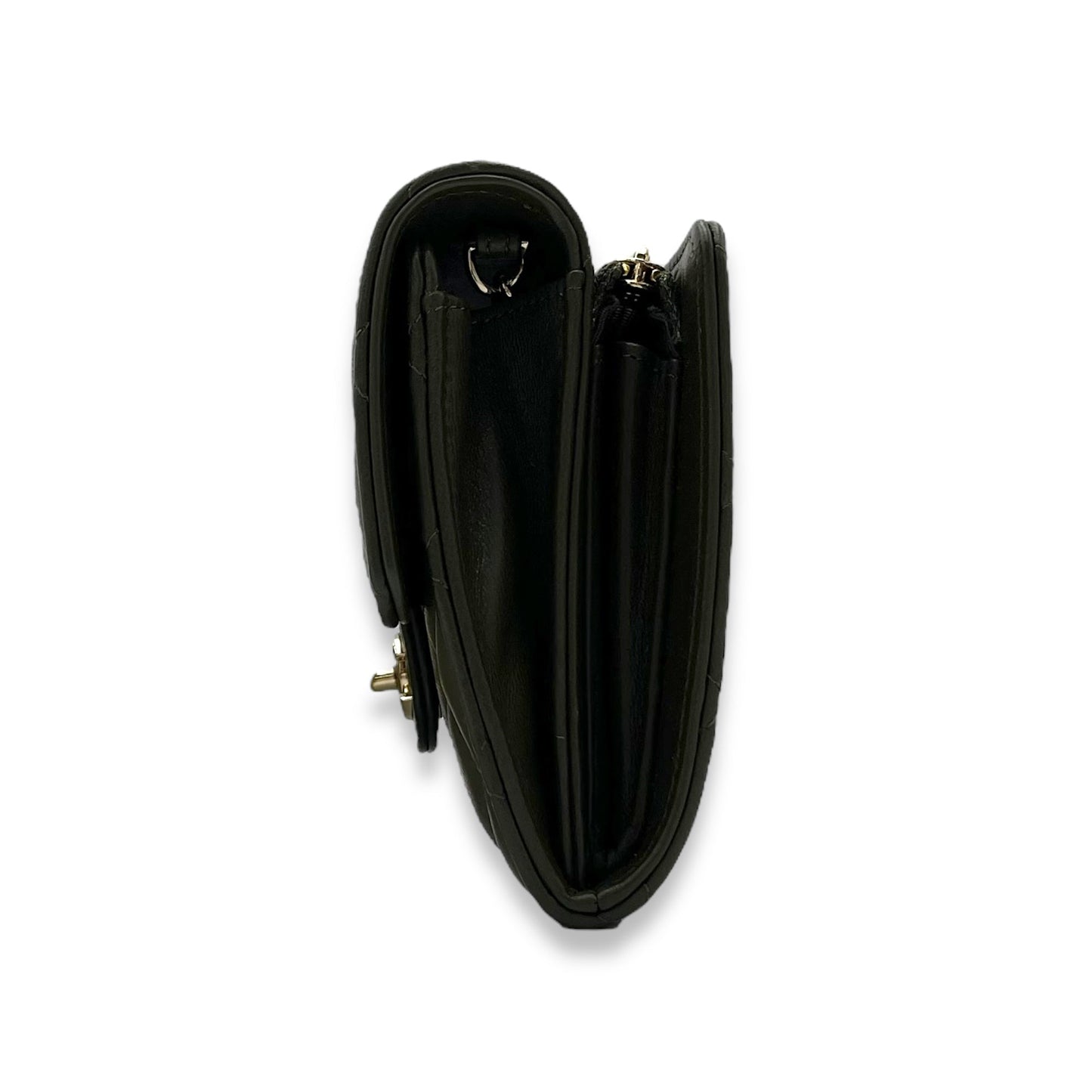 CC  Wallet Crossbody Bag Green in Lambskin, Gold hardware