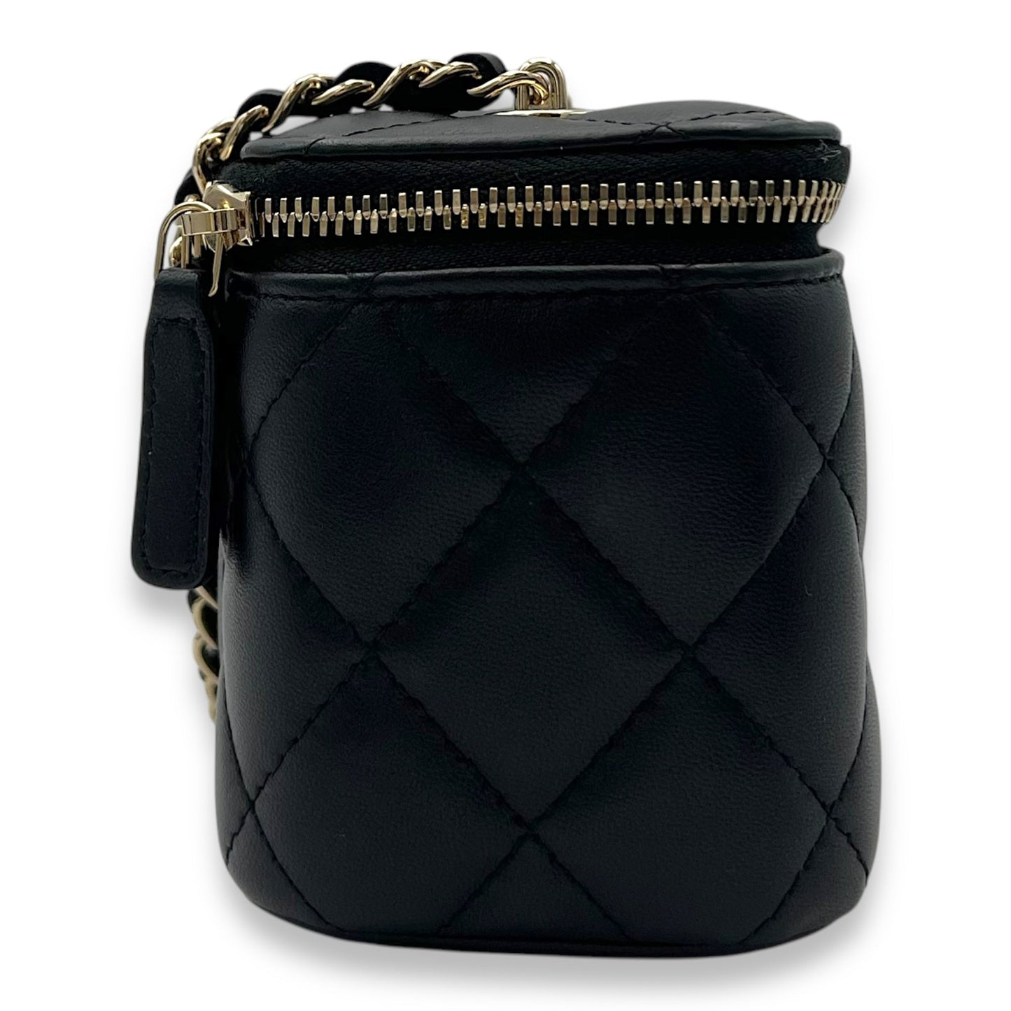 Vanity Mini Black Crossbody Bag in Lambskin, Gold hardware