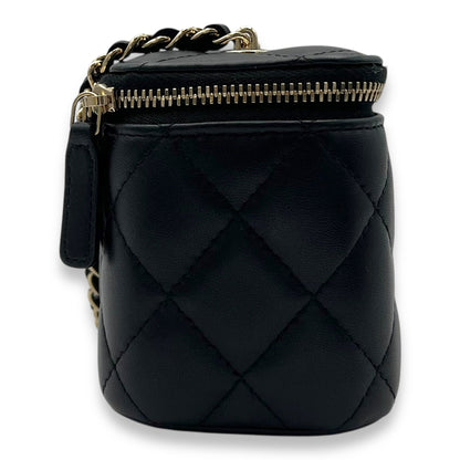 Vanity Mini Black Crossbody Bag in Lambskin, Gold hardware