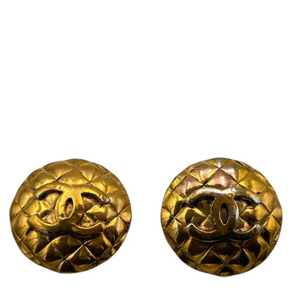 Vintage Quilted CC Clip-On Gold Earring in Others, Gold hardware