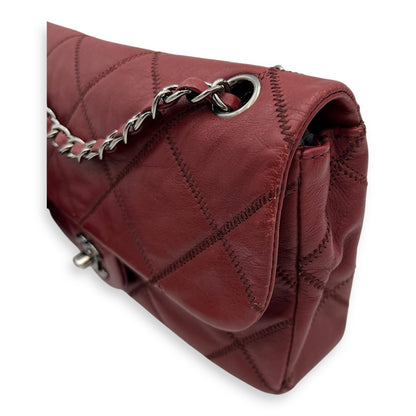 Classic Diamond Stitch Quilted Red Shoulder Bag in Calfskin, Ruthenium hardware