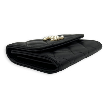 Pearl wallet Wallet Small Black in Lambskin, Gold hardware