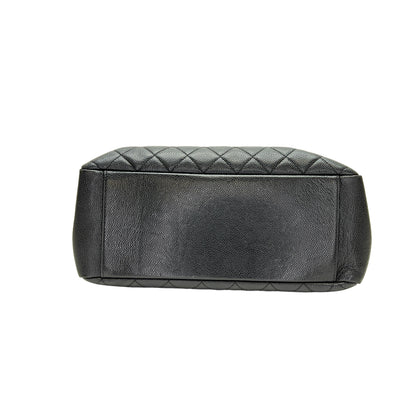 GST Black Tote Bag in Caviar Leather, Silver hardware