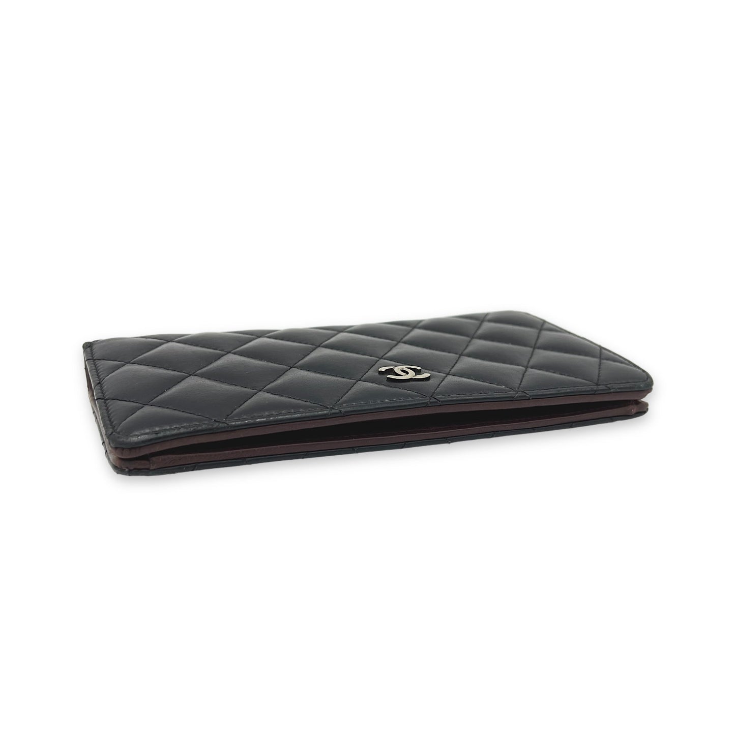 Quilted Black Wallet in Lambskin, Silver hardware