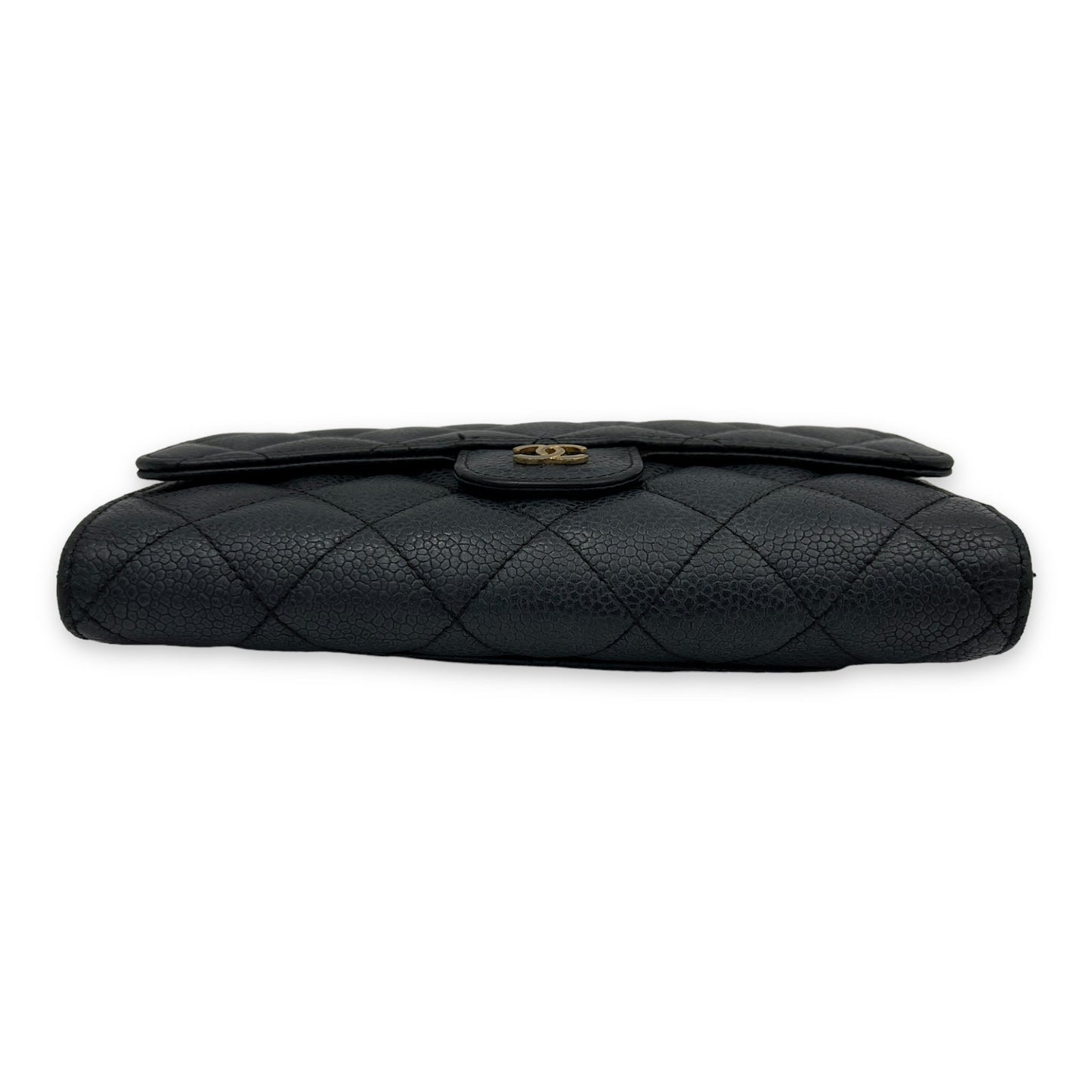 Classic Flap Long Black Wallet in Caviar Leather, Gold hardware