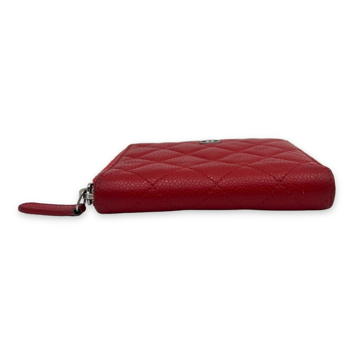 Classic Wallet Compact Red in Caviar Leather, Silver hardware