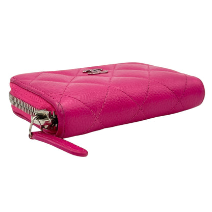 Quilted Timeless Compact Pink Wallet in Caviar Leather, Silver hardware