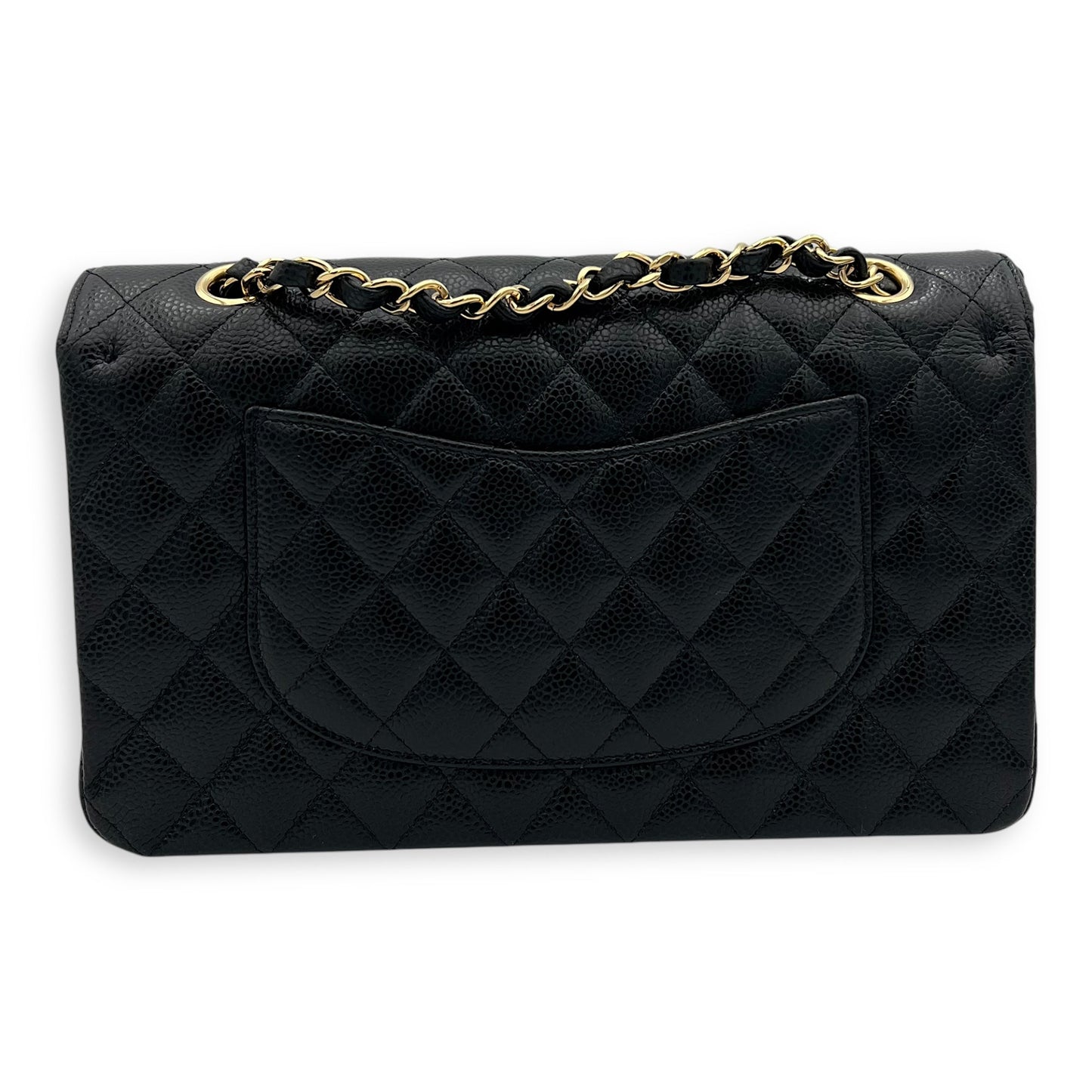 Classic Double Flap Medium Black Shoulder Bag in Caviar Leather, Gold hardware