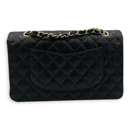 Classic Double Flap Medium Black Shoulder Bag in Caviar Leather, Gold hardware