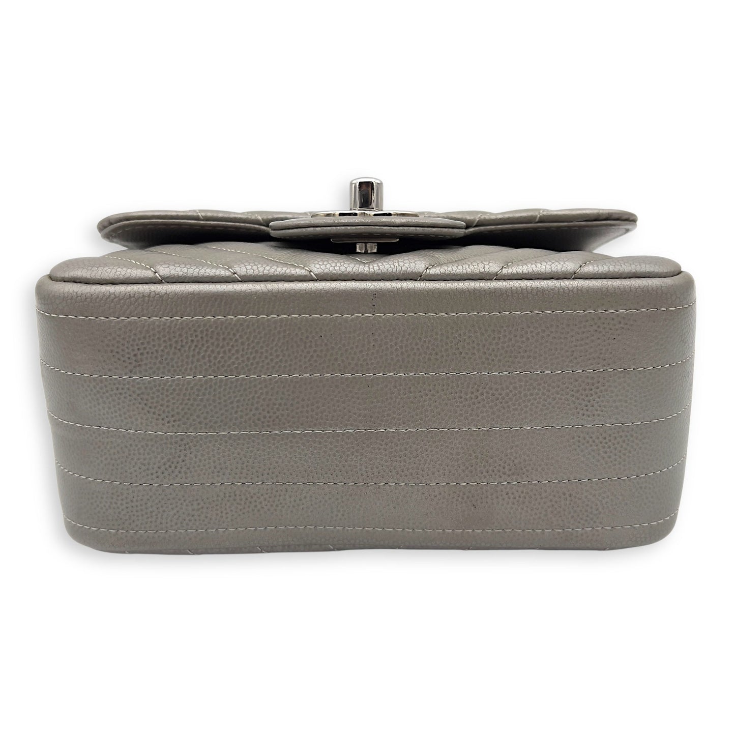 Chevron Square Mini Grey Crossbody Bag in Canvas, Silver hardware