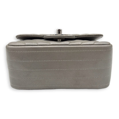 Chevron Square Mini Grey Crossbody Bag in Canvas, Silver hardware